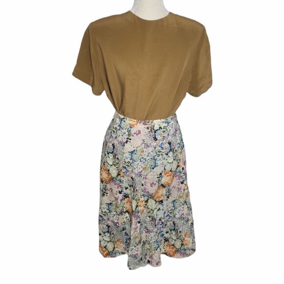 VINTAGE skirt tiny floral cottagecore button drawstring M - Picture 3 of 9